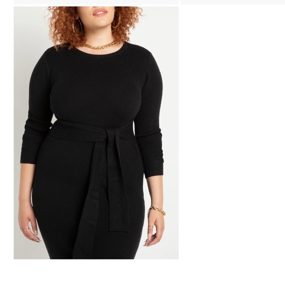 ELOQUII Tie Waist Long Sleeve Midi Sweater Dress Size 16W - Picture 3 of 6